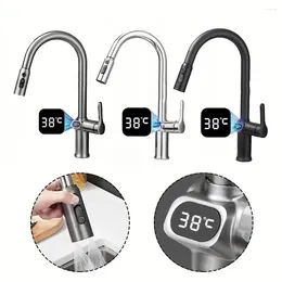 Kitchen Faucets 1pcs Rotatable Pull Out Sink Faucet Taps With Temperature Digital Display 41 21cm Bathroom Tap