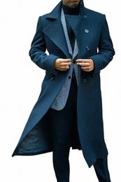 black Thick Greatcoat Wool Men Suits Peaked Lapel Outfit Custom Made One Piece Lg Overcoat High Quality Jacket g2VD#