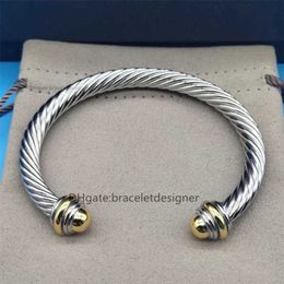 cuff bracelets 7mm Thick High Quality Women Luxury Charm Bracelet 18k Gold Plated Pearl Steel Wire Rope Open ed Intermittent 2521