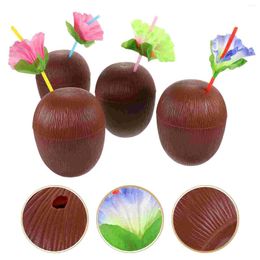 Wine Glasses 4 Pcs Mugs Coconut Shaped Cup Summer Cups Decor Hawaii Party Supplies Plastic Drinking Hawaiian Banquet