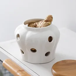 Storage Bottles Creative Ceramic Garlic Jar White Cutout Head Ginger Pepper Millet Candy Box Home Decoration