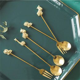 Coffee Scoops Cake Snack Fork Creative Cartoon Animal Portable 304 Stainless Steel Kitchen Accessories Dessert Spoon Cutlery Gift