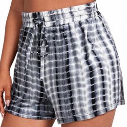 plus Size Drawstring Waist Summer Casual Tie Dye Shorts Women Black And White Loose Wide Leg Knot Shorts Large Size Sport Shorts c15l#