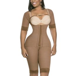 Post Shapewear With Short Sleeves Open Bust Bodysuit With Hooks Waist Trainer Body Shaper Tummy Colombian Reductive 240308