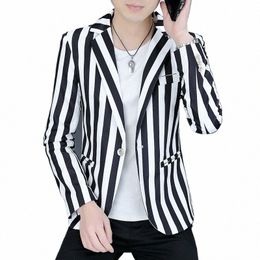 new Men's Fi Busin Gentleman Casual Elegant British Style All Trends Slim Stripes Handsome Wedding Korean Versi Blazer m0L6#