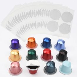 100pcs Disposable Nespresso Compatible Pods Empty Aluminium Foil Coffee Capsule with Self Adhesive Seals Stickers Covers Lids 240313