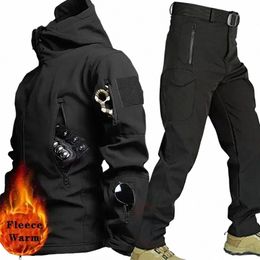 sharkskin Sets Men Winter Work Pants 2 Pcs Set Outdoor Waterproof Tactical Suit Camo Mutli Pocket Combat Jacket Fishing p2ma#
