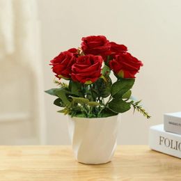 Decorative Flowers Bonsai Artificial Rose Fake Potted Ornament For Wedding Office El Garden Decor European Style