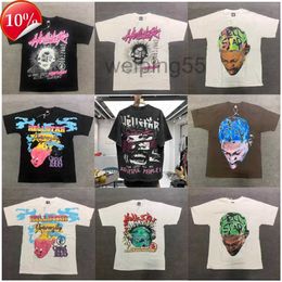 Mens T-shirts Hellstar Cotton T-shirt Fashion Black Men Women Designer Clothes Cartoon Graphic Punk Rock Tops Summer High Street Streetwear J230807oqtt