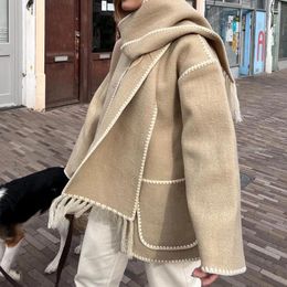 Women's Jackets Female Coat Women Fleece Long Sleeve Overcoat Oversize Plus Size Plush Scarf Tassels Thick Warm Winter Stylish