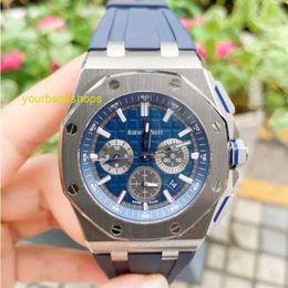 Diamond AP Wrist Watch Royal Oak Offshore Series 26480TI Titanium Alloy Blue Dial Discontinued Mens Chronograph Fashion Casual Business Sports Watch