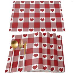 Table Cloth 4pcs Valentine'S Day Placemats Set Of 4 For Dining Cotton Linen Heat Mats Durable Washable Love Check Home Organizer