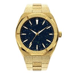 Wristwatches High Quality Men Fashion Frosted Star Dust Watch Stainless Steel 18K Gold Quartz Analog Wrist for 221025205O