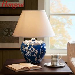 Table Lamps Hongcui Modern Blue Ceramic Lamp Creative Vintage LED Desk Light For Decorative Home Living Room Bedroom Bedside