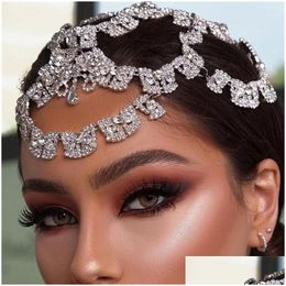 Hair Clips Barrettes 2023 Fashion Bling Dbit Chain Bridal Tra Flash Crystal Hat Decoration Ladies Forehead Jewellery Wholesale Drop Deli Otnve