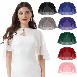 womens Elegant Summer Capes Jacket Ladies Soft Chiff Wedding Wraps Shrug Bridal Bolero Lg Shawl and Wraps Evening Cover Up 37rB#