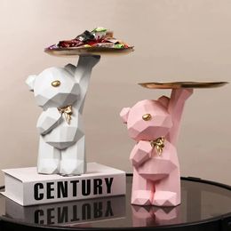 Resin Polar Bear Key Holder Statue Creative Figurine Home Office Desktop Storage Fruit Plate Candy Sundries Tray Ornaments Decor 240326