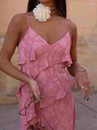 Casual Dresses Women Summer Ruffled Dress V Neck Floral Jacquard Sleeveless Split Party For Cocktail Beach Streetwear