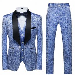 blazer+vest+trousers Spring High Quality Groom Wedding Dr Suits/Male Slim Fit Printing Busin Office Tuxedo 3-Piece Suits L8fg#