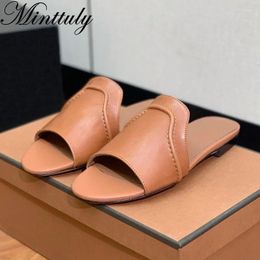 Slippers Summer Real Leather Walk Women Peep Toe Slides Flat Casual Beach Shoes For Designer Rome Sandalias Mujer