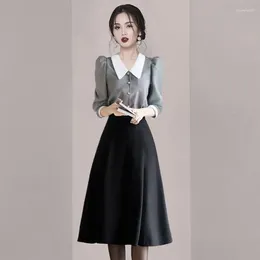 Work Dresses Set Of Blouse Female French Vintage Hong Kong Style Elegant 2024 Spring Women Polo Top Skirt Two Piece