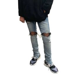 Men's Jeans Mens open button fly leg zipper hole destroys ultra-thin and tight street jeans J240328