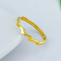 Cluster Rings Real Pure 999 24K Yellow Gold Band Women Gift Lucky Glossy Wavy Ring 1.64g