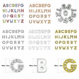 130pcs 10mm English letters Bead Caps A-Z gold color full rhinestone slide Charms DIY accessory fit pet collar&wristband keychain301r