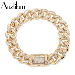 Anztilam 13mm Hip Hop Iced Out Square Zircon Bracelet Cuban Hand Chain Paved Setting Bling Stone Men Women Rock Jewelry Wholesal L238J