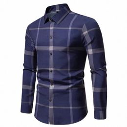 2 colors! 2023 Autumn Men's High Quality Shirts New Trend Fi Polo Neck Stripe Design Men's Lg Sleeve Shirt P1sN#