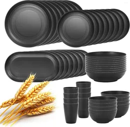 Plates Lazycorner 48-Pcs Kitchen Wheat Straw Dinnerware Set Service For 8 Plastic Reuasble Dinner Dishes Serving Plate Kitche