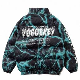 mens Winter Graffiti Down Parkas Vintage Lightning Letter Cott-padded Jacket Thick Warm Street Oversized Outerwear Coat Winter v8Vu#