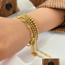 Beaded Strand 18K Gold Plated Stainless Steel For Women Small Beads Bracelet Hand Jewellery Gift Drop Delivery Bracelets Dhfvk