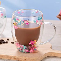 Wine Glasses 1pc 250ml 350ml Double Layer Insulated Glass Cup Flower High Boron Silicon Household Use Large Capacity Thickened Floral Tea