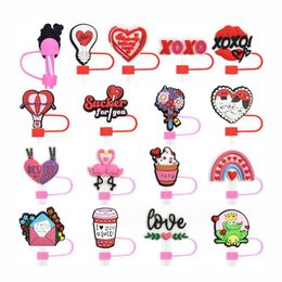 Wholesale 10mm Reusable Straw Topper Heart Valentine Day Silicone Straw Topper Charms Love Straw Cover Charms