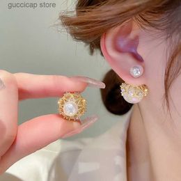 Charm Rhinestone Imitation Pearl Drop Earrings Korean Temperament Double-Sided Earrings Fashion Elegant Design Ear Jewellery Y240328