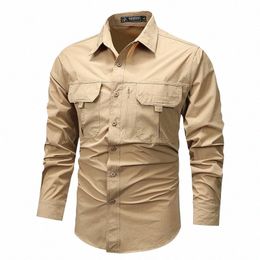 spring Autumn Men Cott Lg Sleeve Cargo Shirts Jackets Man Tactic Military Casual Polo Shirt Mens Streetwear Retro Shirt Tops C4Kj#