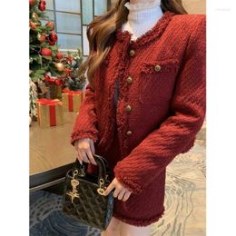 Work Dresses Sweet Girl Year Suit Women's Autumn And Winter Cotton Clip Tweed Jacket High Waisted Skirt Two-piece Set Female Clothes