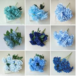 Gravestones Blue Series Rose Artificial Flowers High Quality Branch Fake Flowers Wedding Home Decoration Accessories Valentines Day Gift