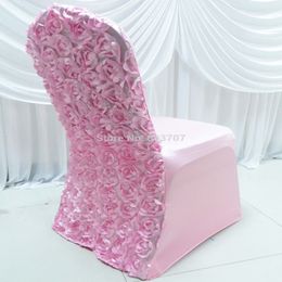 Whole-20 Pieces spandex stretch lycra chair cover with 3D satin rosette flower back218Z