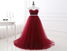 100 Real Image 2019 Burgundy Tulle Evening Dresses Sweetheart Neck Tulle Beaded A Line Floor Length Designer Occasion Dresses Par1410445