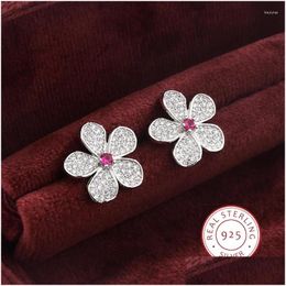 Stud Earrings High Quality White Zircon Platinum Pink Fl Flower For Women Wedding Party Engagement Jewellery Gift Drop Delivery Otqks