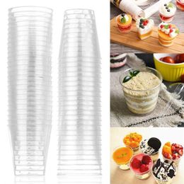 Disposable Cups Straws 30/50X Kitchen Mould Reusable Pudding Boxes Round Muffin Cup Dessert Plastic Transparent Cupcake