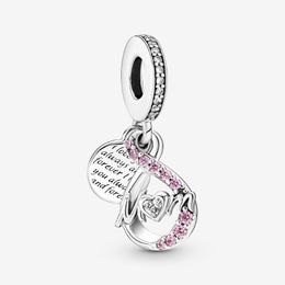 100% 925 Sterling Silver Mom Infinity Pave Double Dangle Charms Fit Original European Charm Bracelet Fashion Women Wedding Engagem292v