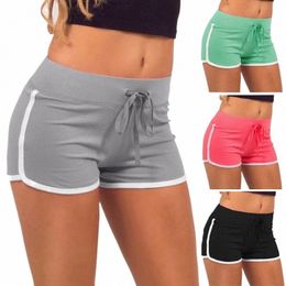 summer Fast Drying Sports Pants for Women Cott Shorts Ctrast Binding Side Split Elastic Waist Casual Shorts Yoga Short C62r#