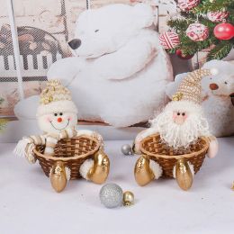 Baskets Large 30cm Candy Wicker Basket Christmas Decoration Santa Snowman Fruit Basket Noel Snack Food Storage Rack Cute New Year Gift