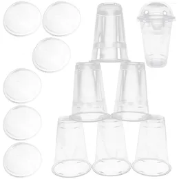 Disposable Cups Straws 50 Sets Of Transparent Juice Plastic Portable Clear With Lids