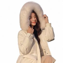waist slimming down jacket women over-the-knee lg secti 2023 autumn and winter new hooded white duck down padded coat tide. z5DO#