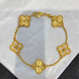 Brand moda van Lucky Four Leaf Grass Bracelet grossa 18k Rose Gold Five Flowers Jewelry With Logo