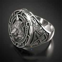 Trendy Retro Celtic Wolf Totem Band Rings Men's Viking Gothic Steampunk Carved Animal Rings Fashion Party Gift AB867346Z